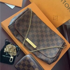 Louis Vuitton Damier Ebene Clutch with Gold Chain